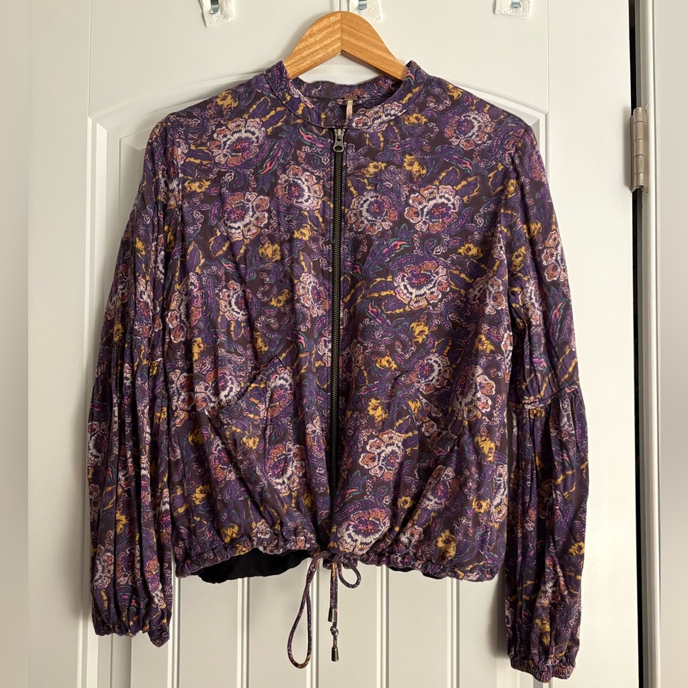 Free People Purple Floral Bomber Jacket